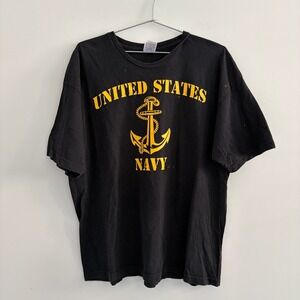 Bayside United States Navy Graphic T-Shirt Mens XL Black Yellow Anchor USN USA